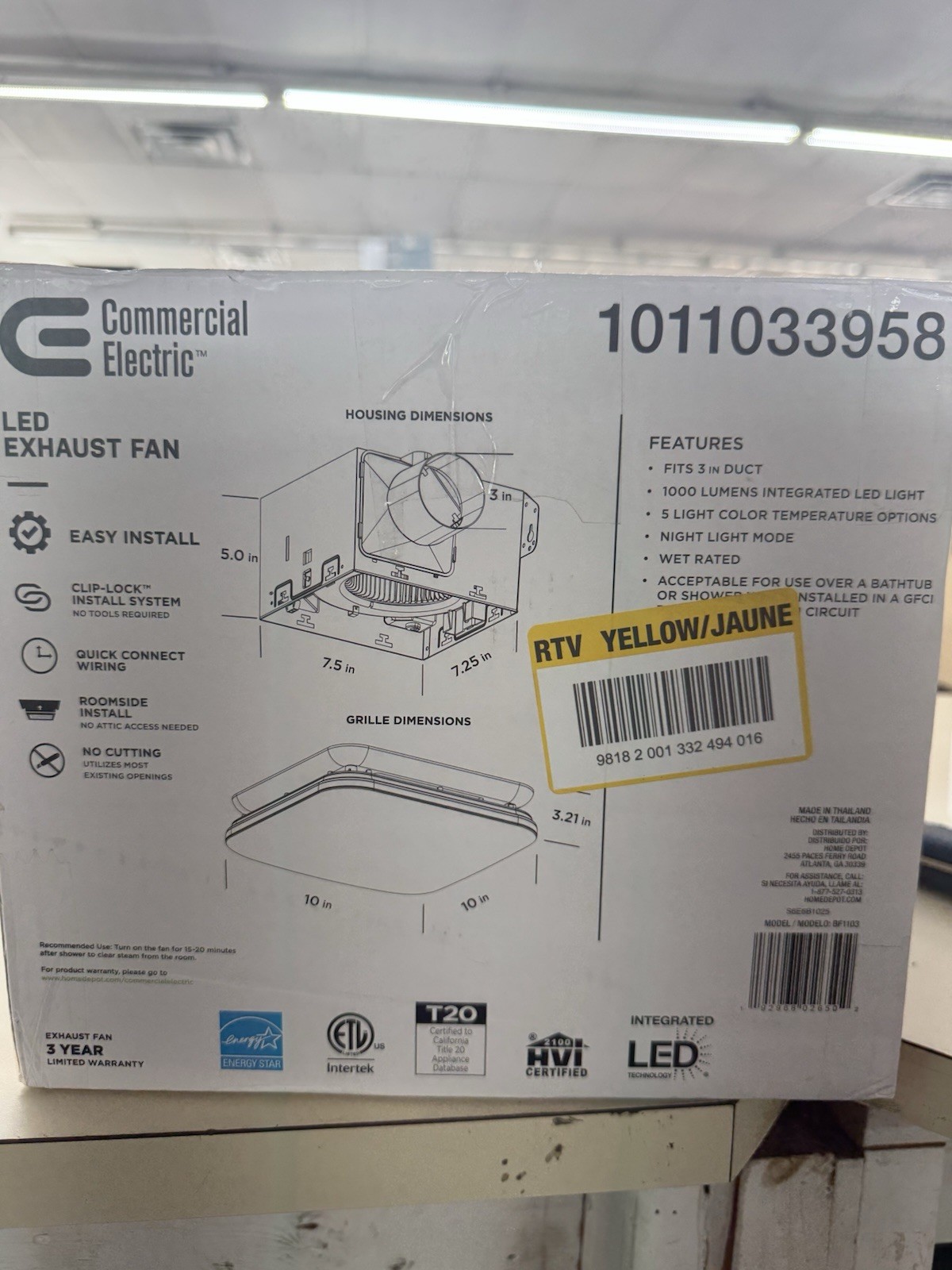 Commercial Electric 50 CFM Ceiling/Wall Mount Bathroom Exhaust Fan w/ LED Light gallery