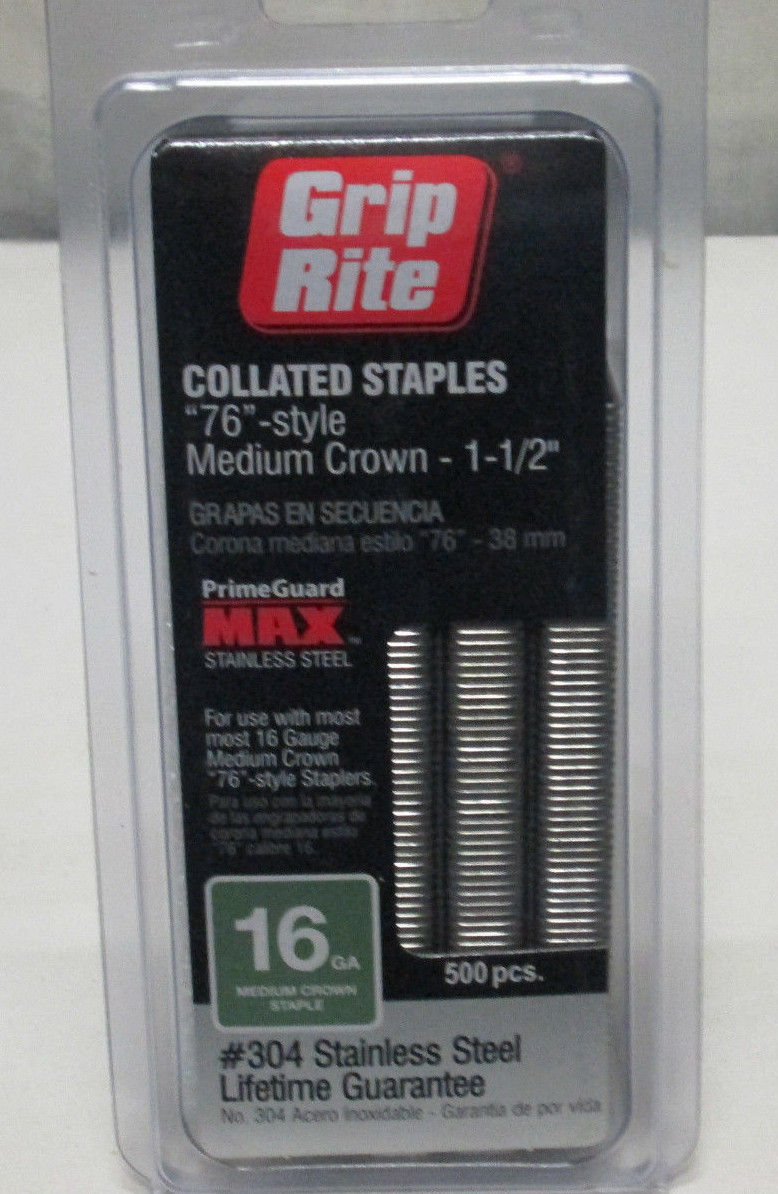 Grip Rite Collated Staples 76-Style Medium Crown 1-1/2" 16Ga #304 Stainless gallery
