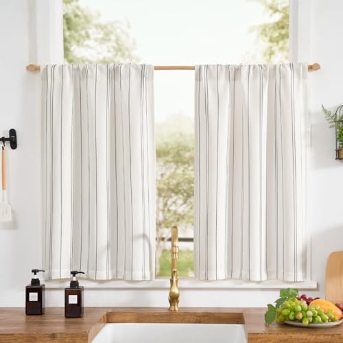 Striped Kitchen Curtains 24 Inches 25"W x 24"L (Pack of 2) Chalk Striped Black gallery