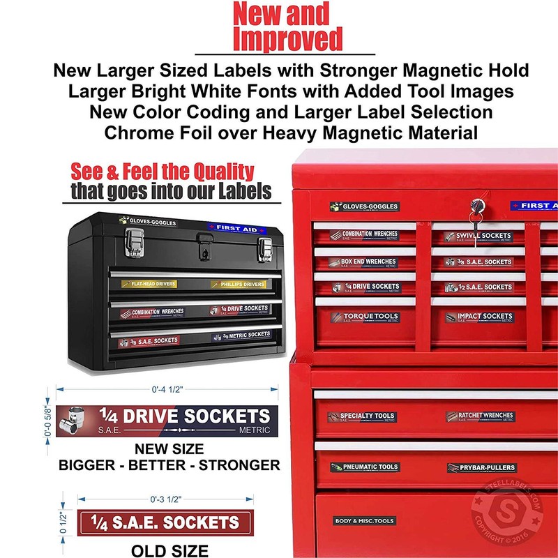 Ultimate Blue Magnetic TOOLBOX LABELS fits all tool chest & cabinets gallery