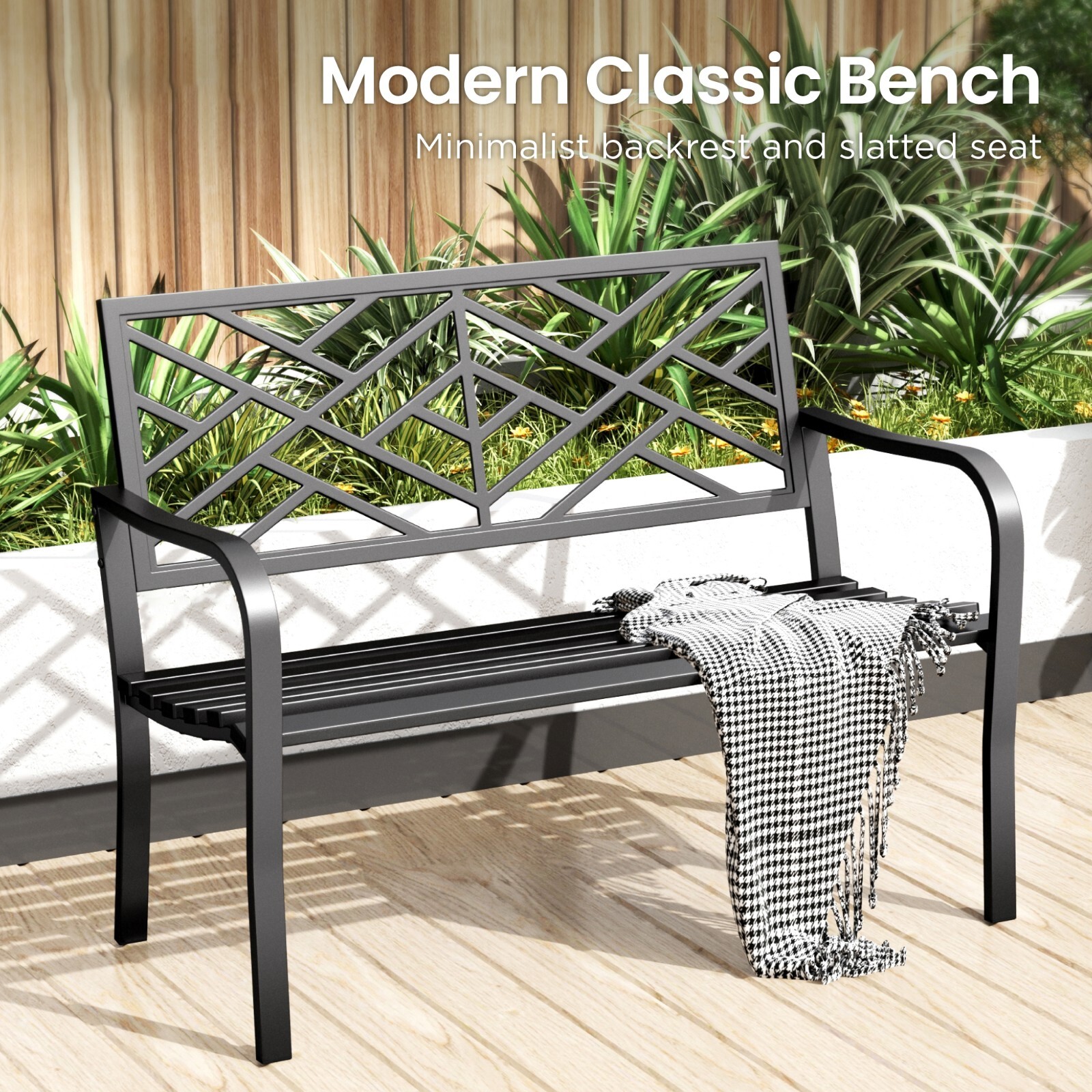 Patio Garden Bench Park Bench Outdoor Furniture Iron Metal Bench Porch Yard Deck gallery