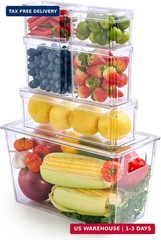 6 Pcs Fridge Organizer Bins Stackable Clear Lid BPA Free Fruit Vegetable Storage