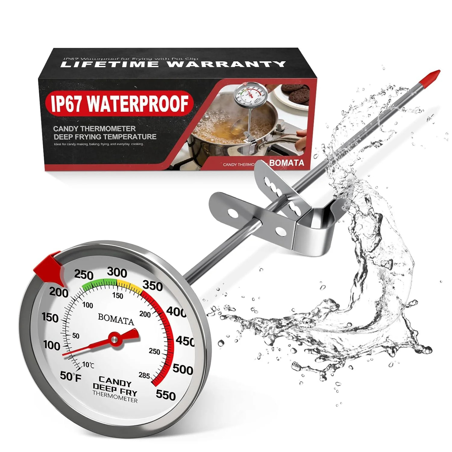 BOMATA Candy Thermometer with Pot Clip, Hands-Free Use, Waterproof IP67 and 2.5" gallery