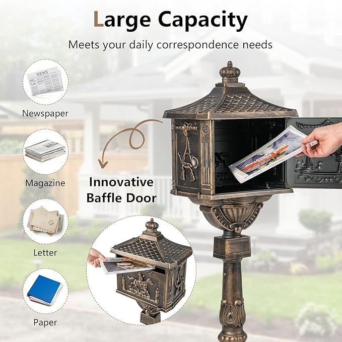 Cast Iron Mailbox Vintage Locking Postal Box Heavy Duty Rustproof Outdoor gallery
