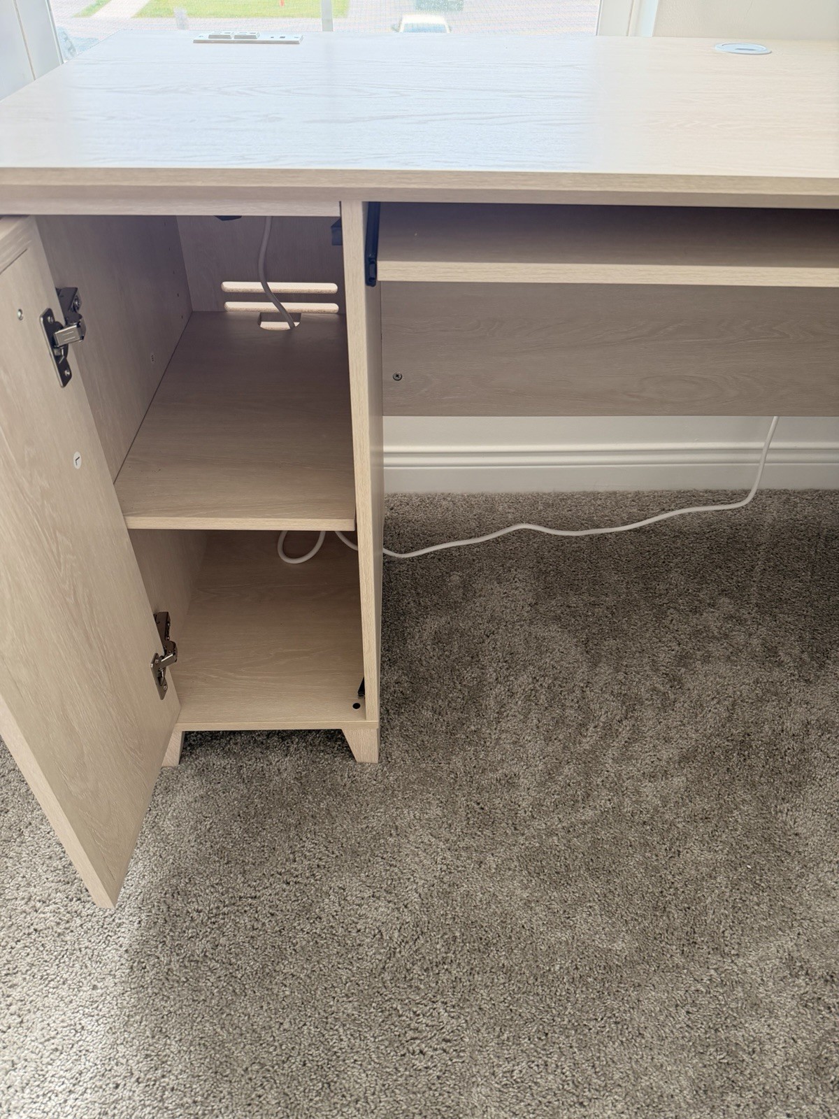 L-Shaped Corner Computer Desk, Light Wood Tone, 3 Drawers, Beige gallery