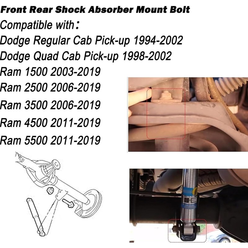 Shock Absorber Mount Bolt and Nut Kit for Dodge Ram 1500, 2500, 3500, 4500, 5500 gallery