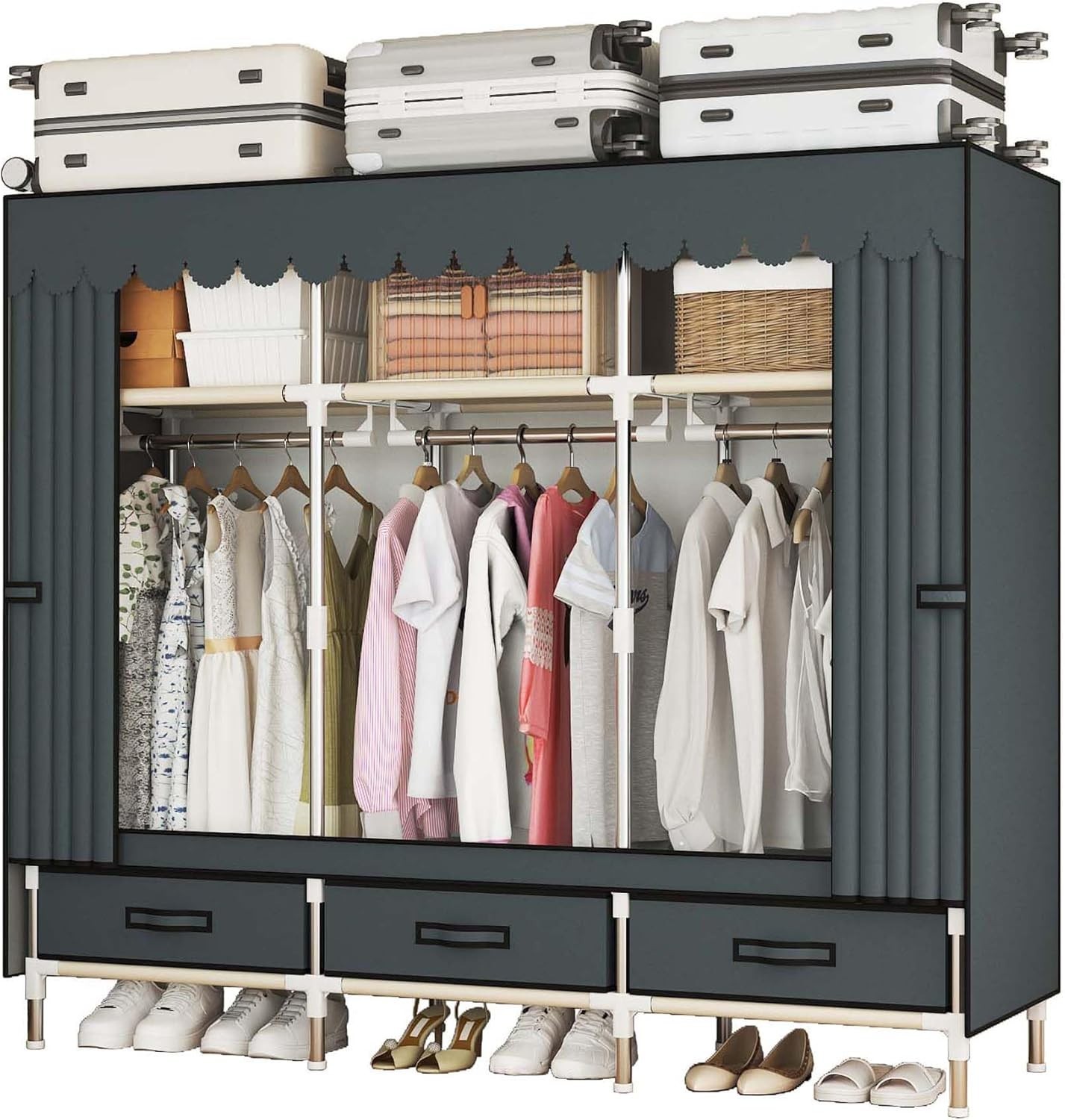 Portable Wardrobe Closet Clothes Rack Storage Organizer Heavy Duty with Cover gallery