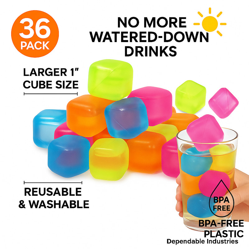 36-Pack Reusable Ice Cubes – 1" Square BPA-Free Multicolor Chilling Cubes gallery