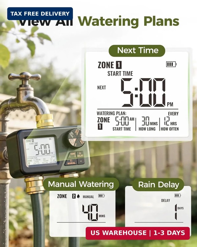 Diivoo Brass Sprinkler Timer 2 Zone, IP66 Waterproof Programmable Water Hose Tim gallery