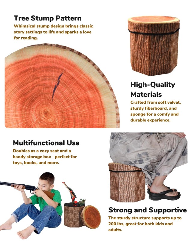 Fruit Storage Stool Ottoman,Tree Stump Stool, Cute Folding Storage Toy Box, C... gallery