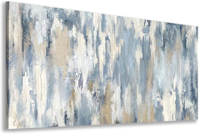 Contemporary Large Abstract Canvas Art - Gray Blue Beige 20"x40" Decor gallery