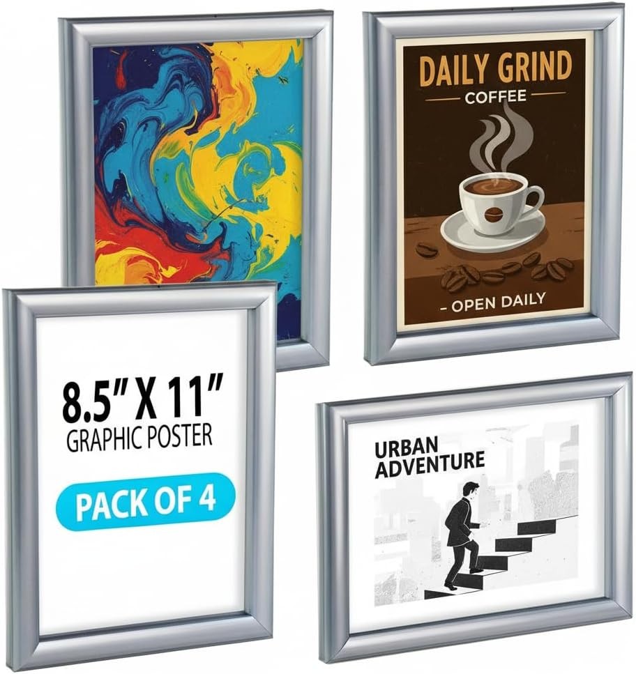 Azar Displays 300336-SLV-4PK Wall Mount Plastic Snap Poster Frame 8.5" x 11" Por gallery
