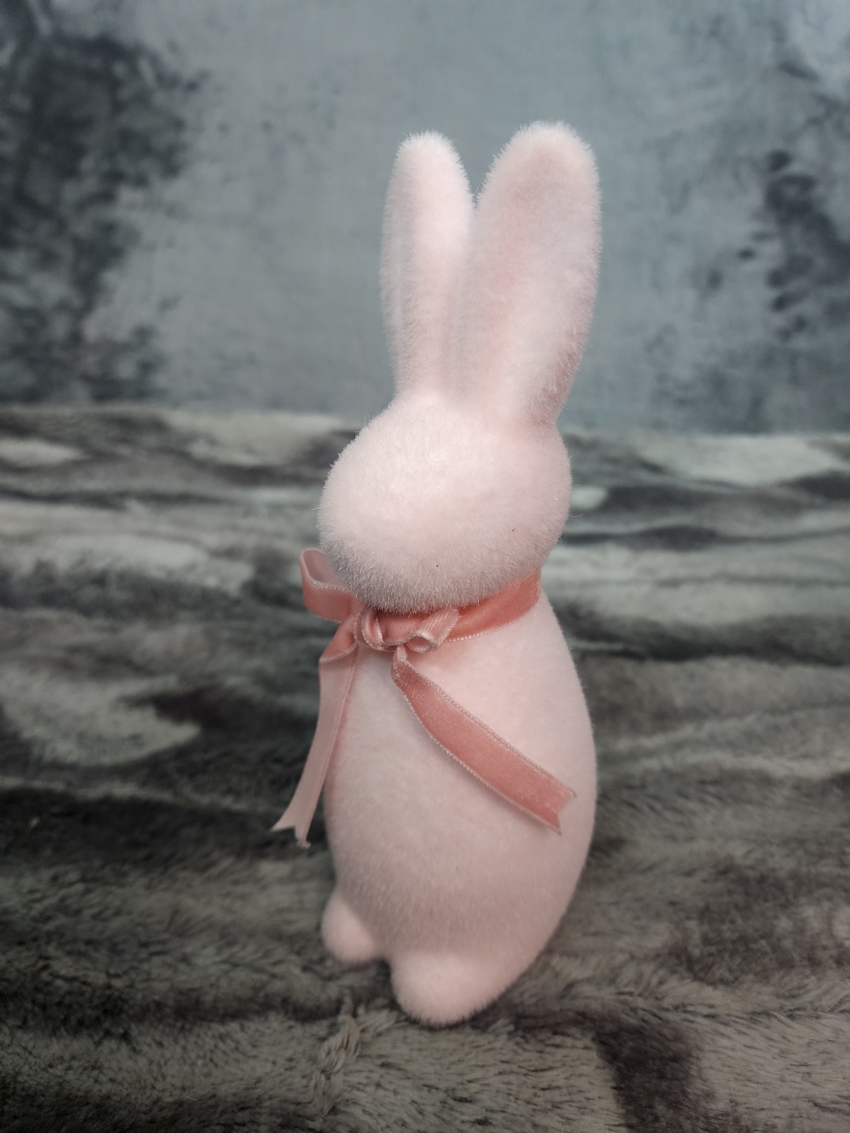 Bunny Rabbit Figurine Flocked Green Pink Purple Faux Grass Spring Decor Set Of 4 gallery