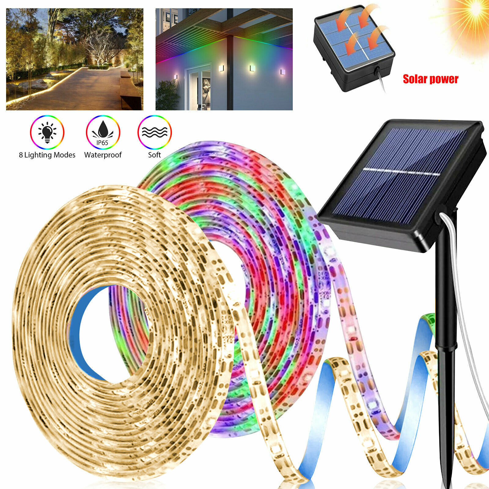 Upgraded Solar LED Strip Flexible Lights 8 Lights Mode Waterproof Outdoor Decor gallery