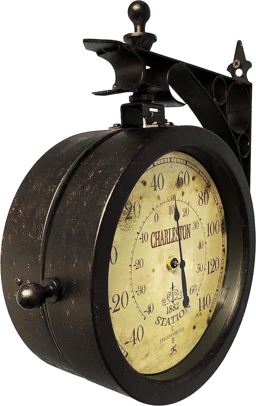 Weather-Resistant Train Station Clock with Double Sided Clock and Thermometer gallery