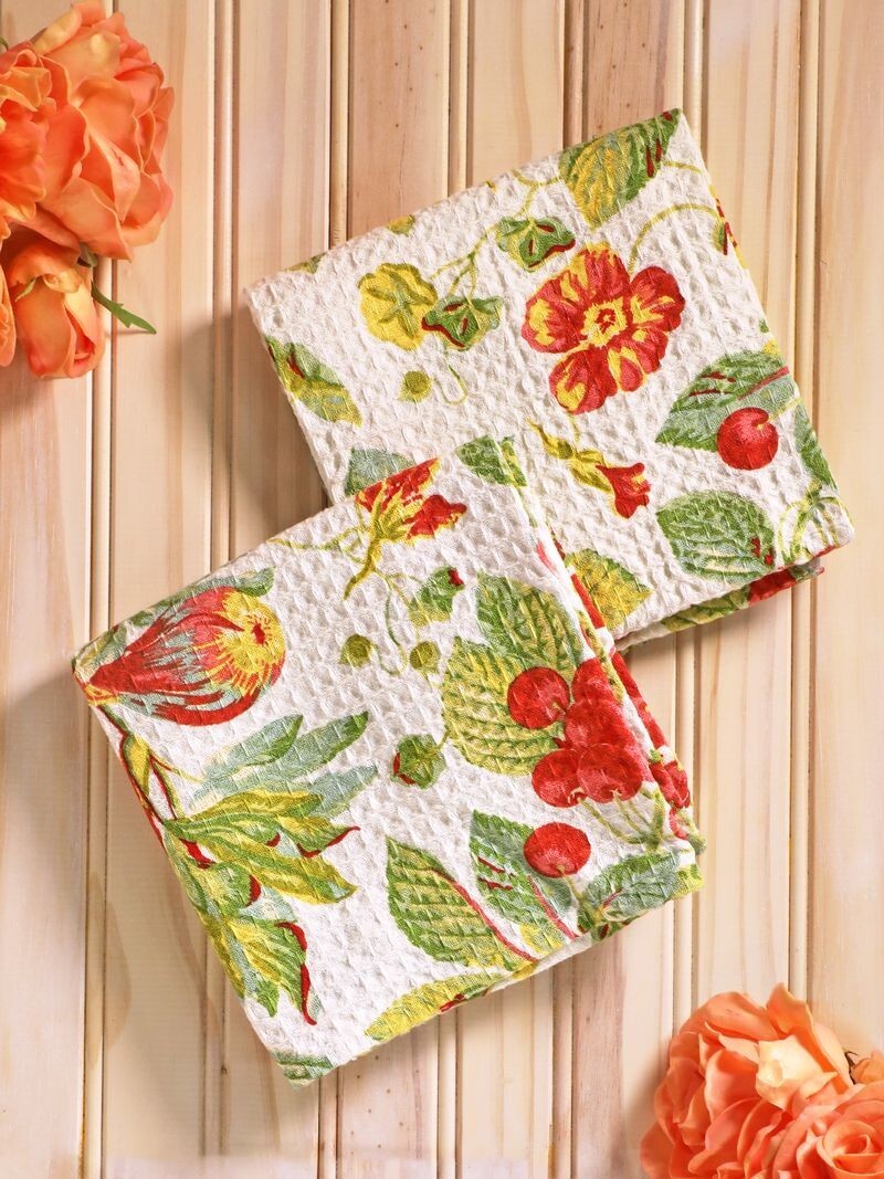 April Cornell In the Garden Cherry Print Tea Towel Set of 2 Red Green Yellow gallery