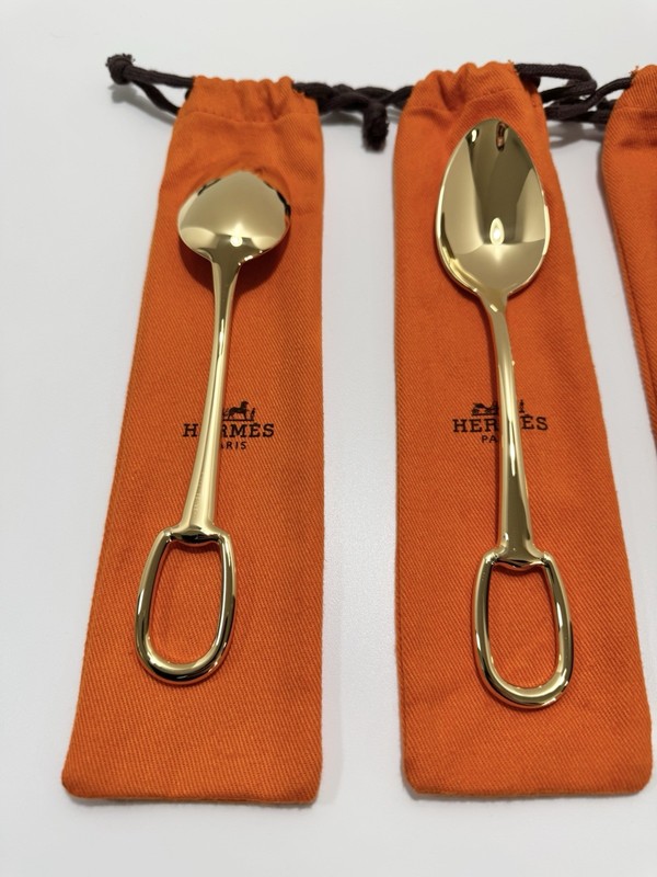 Hermès Grand Attelage Silverware Dinner Spoons 18k Gold Plated RT870EA Set Of 4 gallery