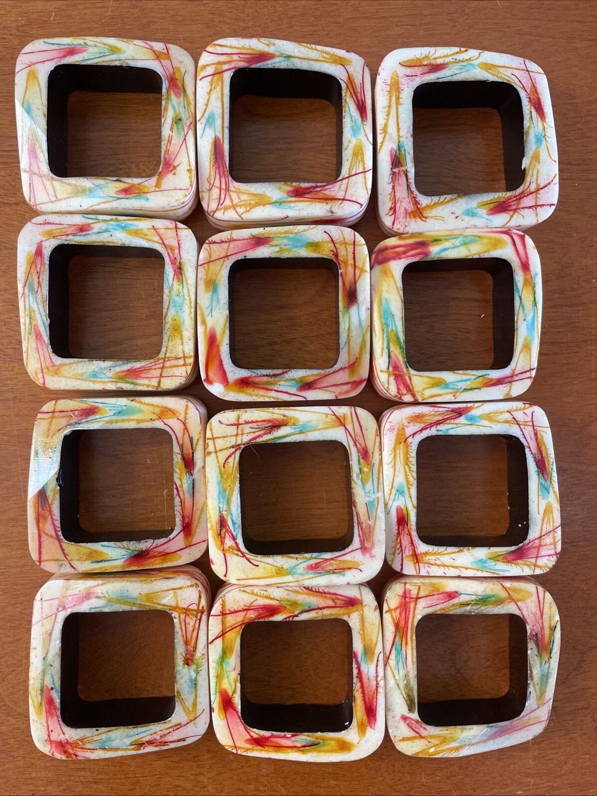 12 Abstract Splatter Napkin Rings Quadrilateral Cream Red Blue Pier 1 gallery