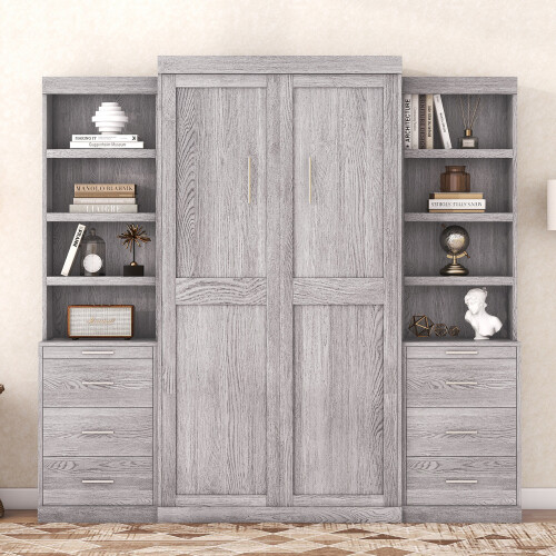 Murphy Wall Bed with Storage Drawer & Bookshelves Cabinet Bed Twin Full Size Bed gallery