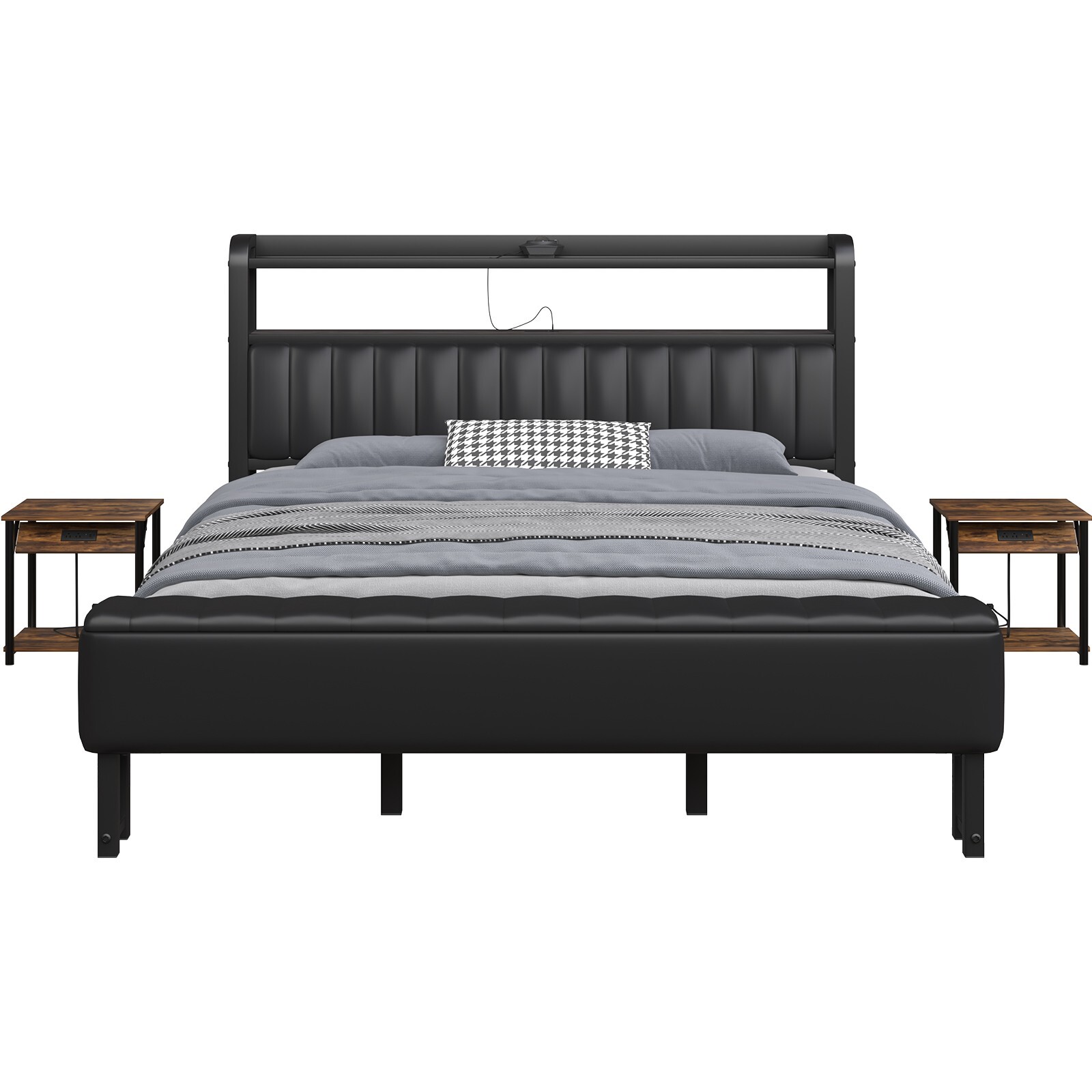 3 Piece Bedroom Set Queen Bed Frame with Starry Sky Lights and Bedside Table gallery