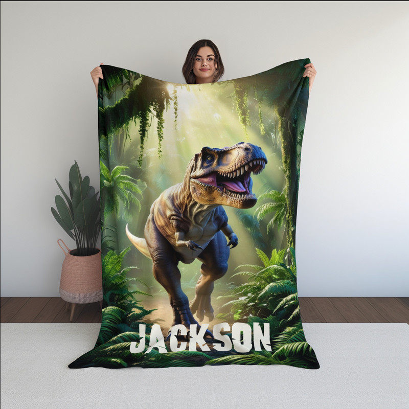 T-Rex Blanket - Personalized Dinosaur Mink Touch Fleece Custom Name Kids Gift gallery