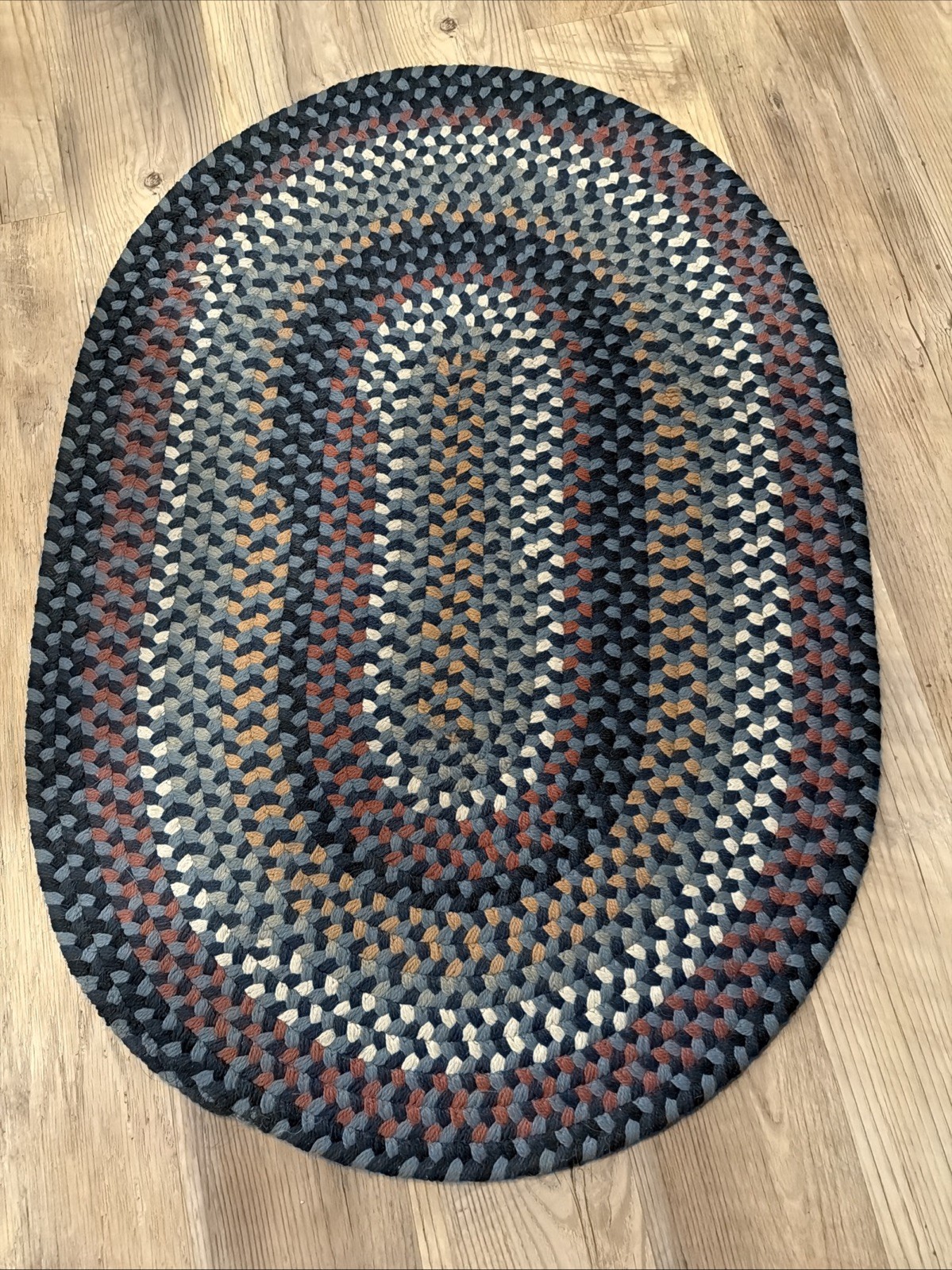 Braided Rug - 36”x 25” Vintage Red White Blue Grey Tan gallery