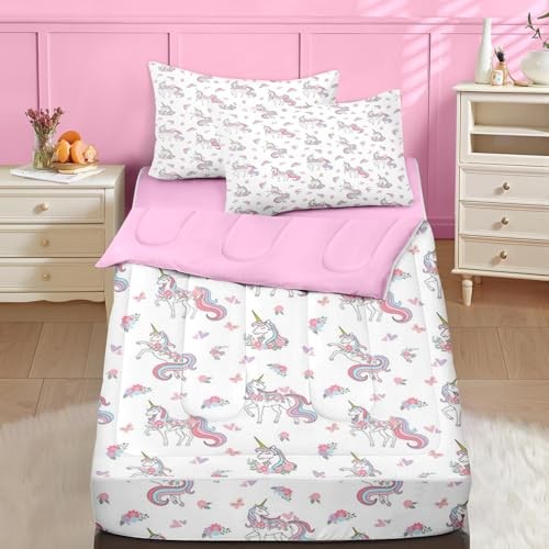 Zipper Bedding, Pink Unicorn Zipper Bedding Sets for Twin Floral Unicorn gallery