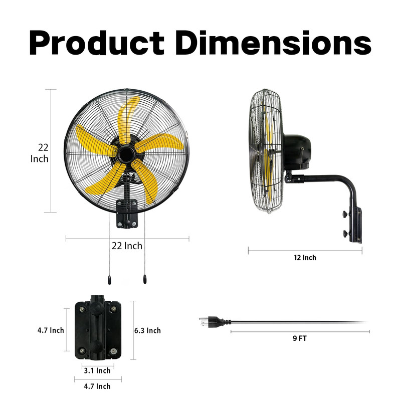 4900 CFM 20" Wall Fan Oscillating, Professional Industrial Wall Mount Fan gallery