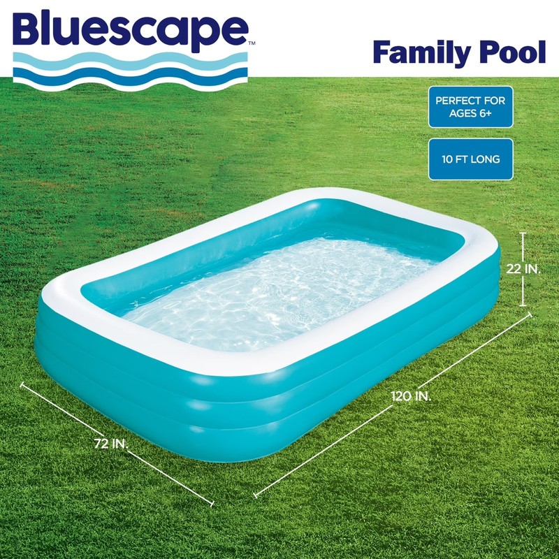 Bluescape 10ft Rectangular Family Inflatable Swimming Pool for Ages 6 and Up gallery