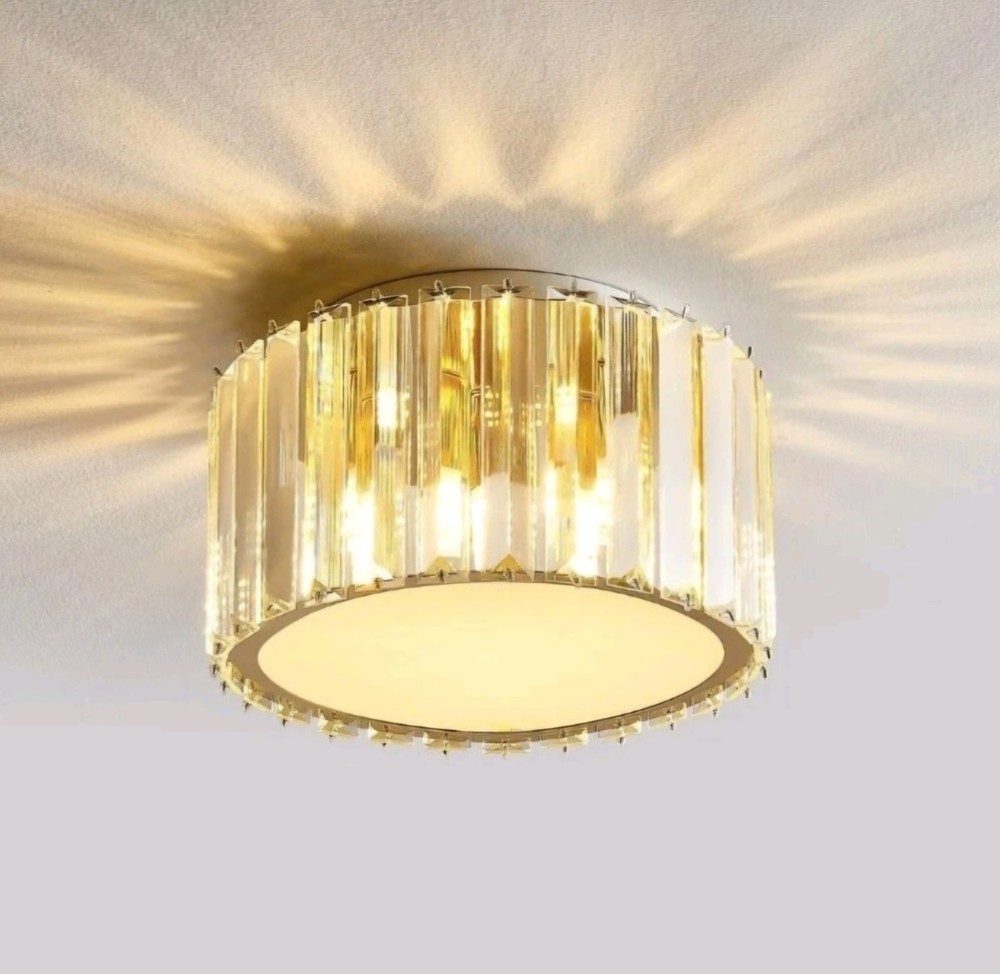 Fancy Crystal Ceiling Light Fixture Mini Flush Mount Chandelier G9 Socket -Gold