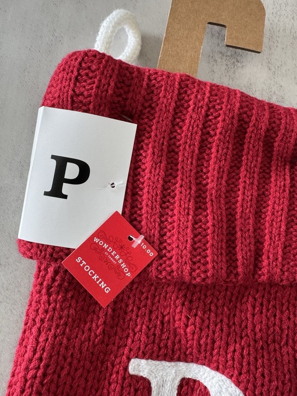 Red Knit Monogram Christmas Stocking with Initial “P” gallery