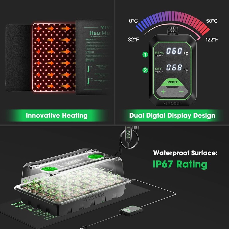 VIVOSUN 1-Pack 40-Cell Seed Starter Trays with 1 Set of LED Lights and 10"x20.75 gallery