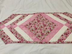 Spring, Summer Flowered Quilted Table Runner 13×36 inches pink/white Var 2