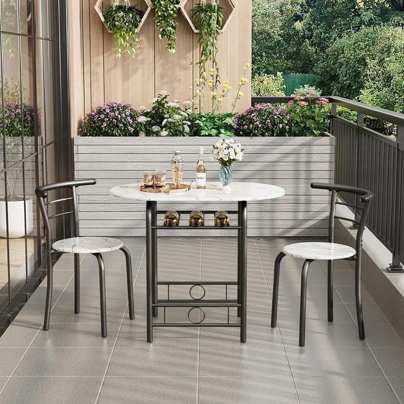3-Piece Wooden Dining Table Set Kitchen Breakfast Nook Sets W/ 2 Chairs & Round gallery