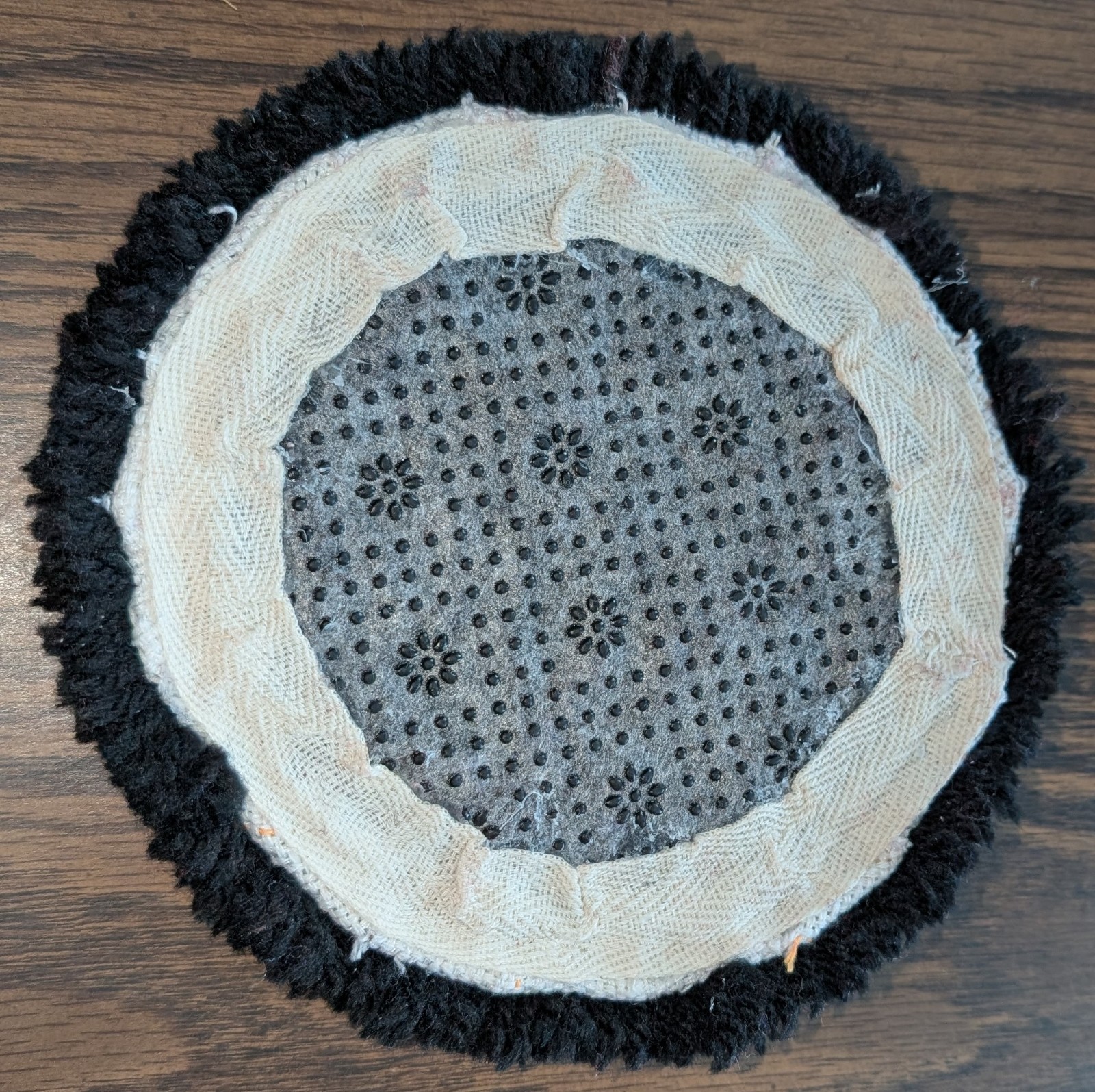 Handmade Tufted Rug / Coaster / Wrist Rest Blue & White Ball ball 6" Diameter gallery