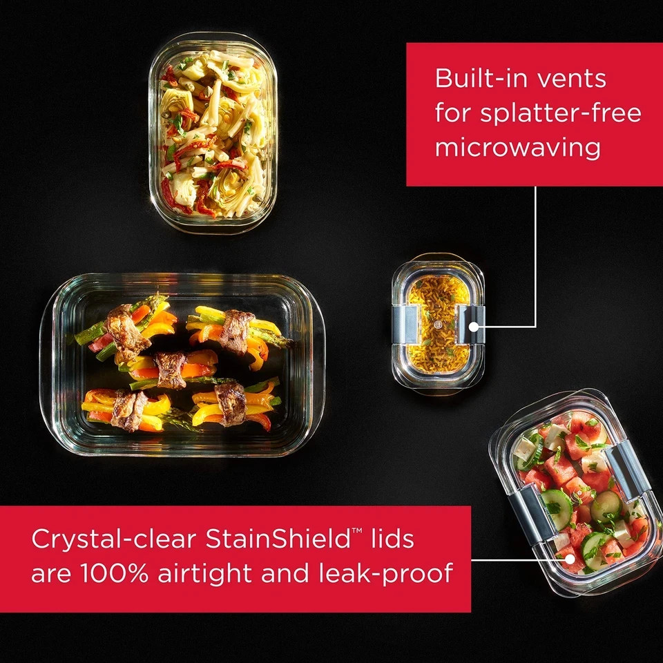 Brilliance Glass Food Storage Containers 8 Cup Food Containers with Lids 2 Pa... gallery