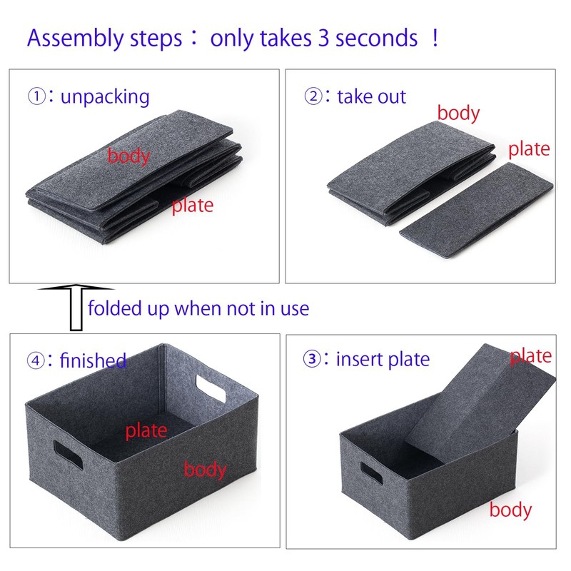 2 pack self-supporting collapsible felt storage basket in darkgrey for storag... gallery