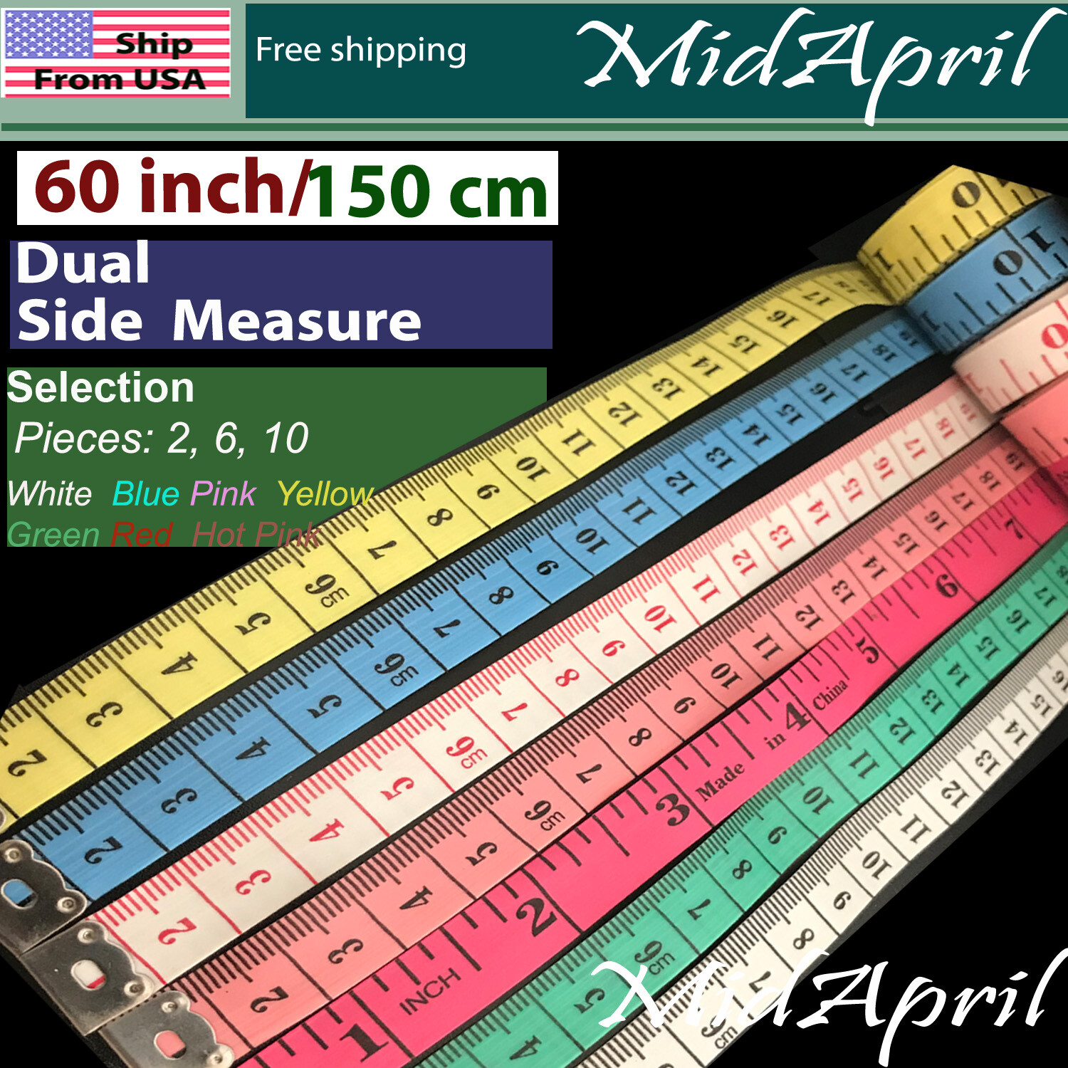 Body Measuring Ruler Sewing Cloth Tailor Tape Measure Soft Flat 60" /150cm gallery