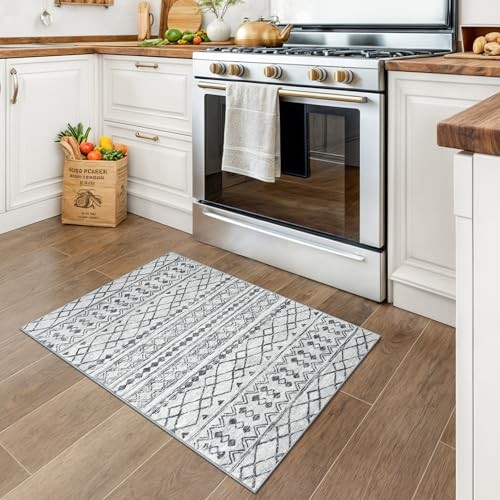 Washable Non-Slip Rugs for Entryway 2x3 Moroccan 2' x 3' (Rectangular) Grey gallery