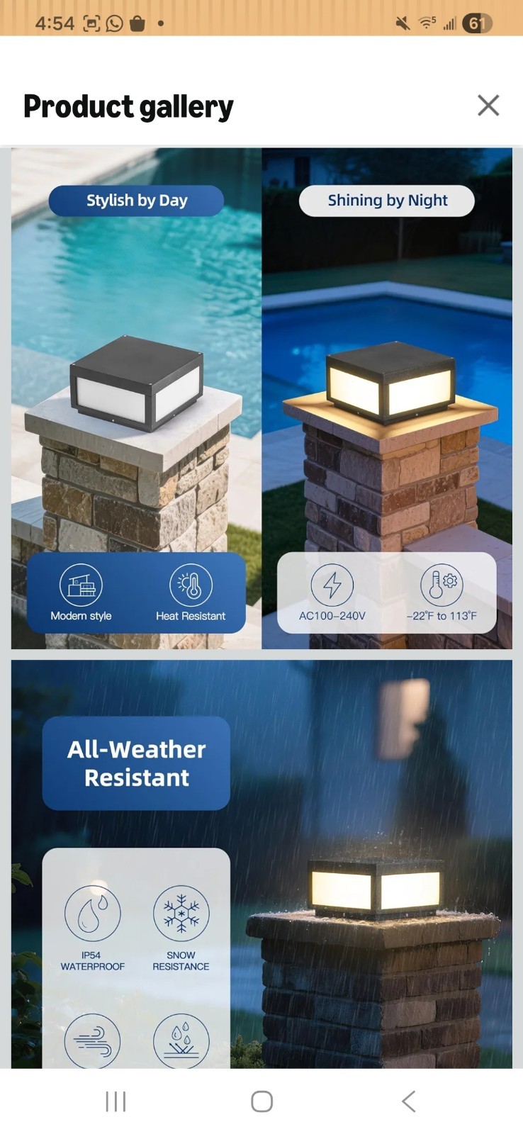 Modern Outdoor Waterproof Post Black Light IP54 Aluminum 11.81in x 6.5in gallery