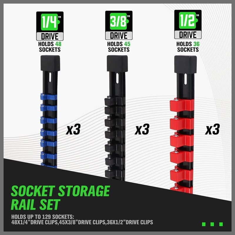 9PCS ABS Socket Organizer Portable Socket Rail Holder for Toolbox 1/4" 3/8" 1/2" gallery