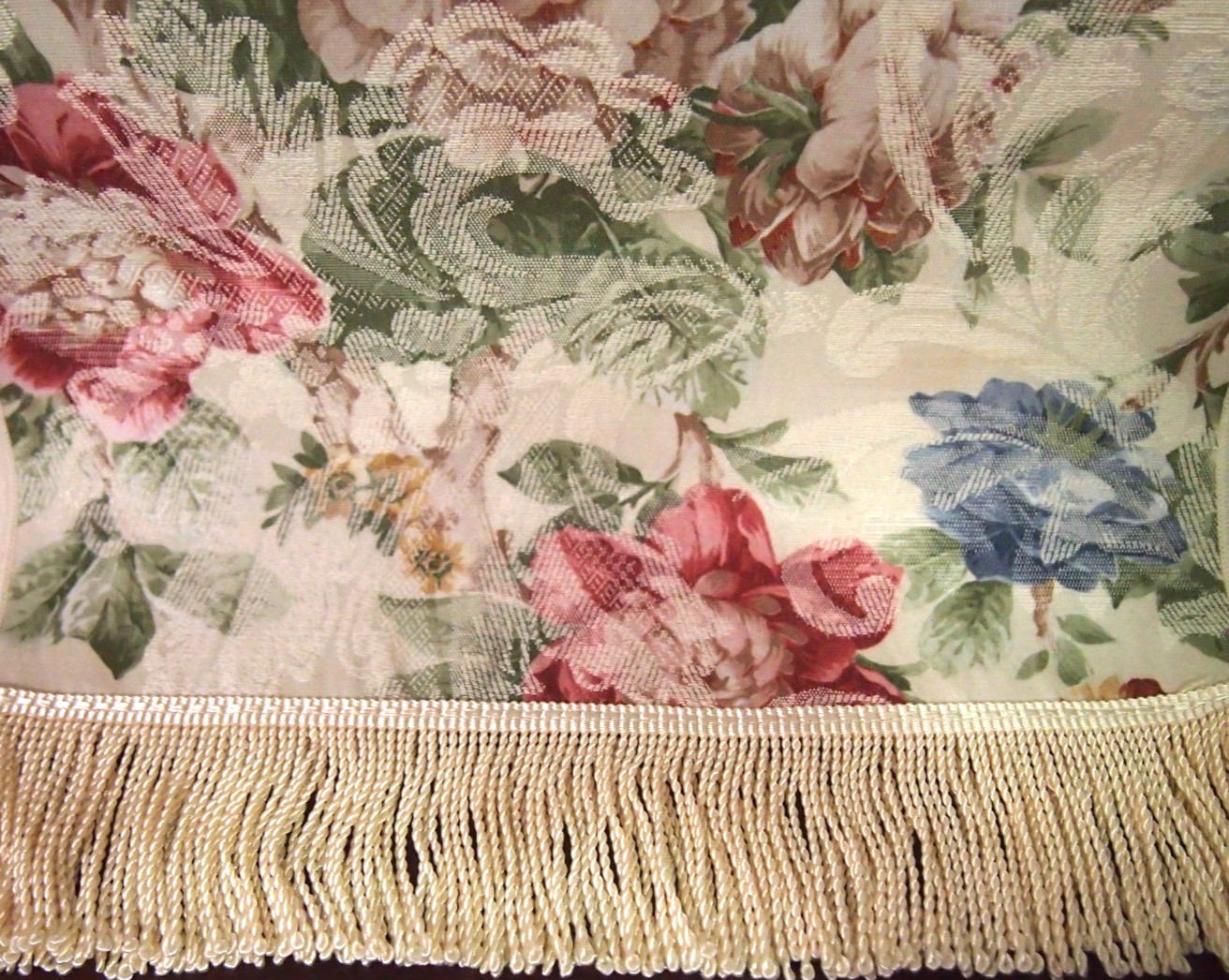 74" x 14" Damask Table Runner/Dresser Scarf-Elegant Floral Design W/Rope Fringe gallery