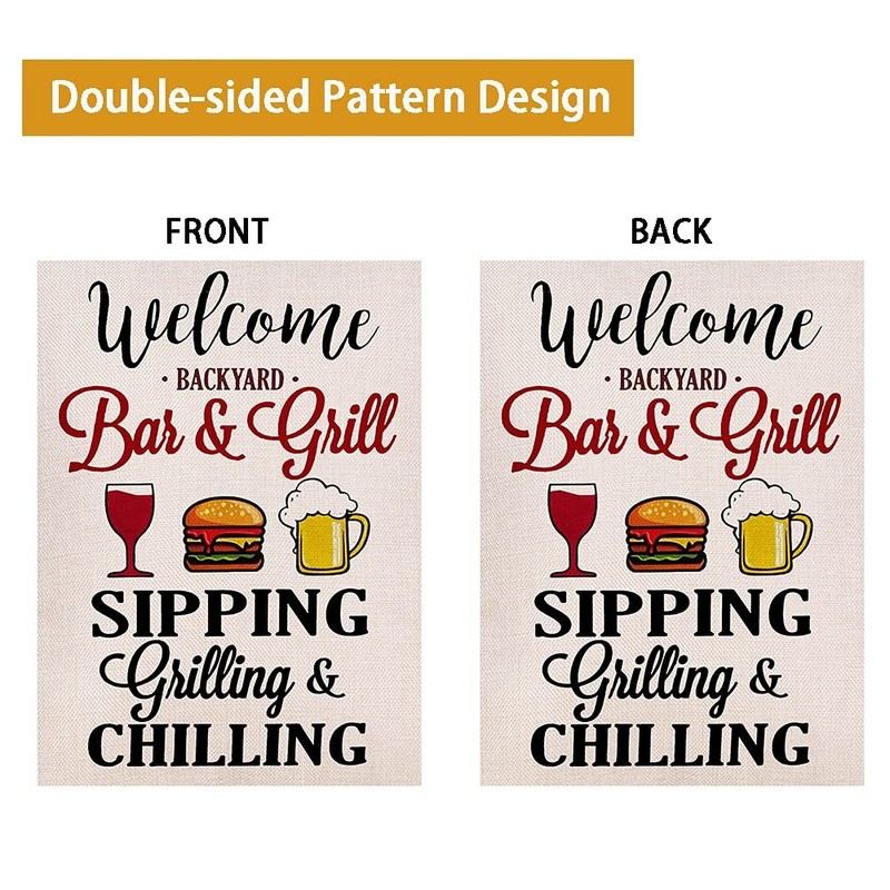 Welcome Backyard Party Garden Flag Vertical Double Sized Sipping Grilling and... gallery