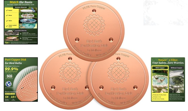 3-Pack Copper Bird Bath Disk Reinforced Pure Copper Water Cleaner All-Season gallery