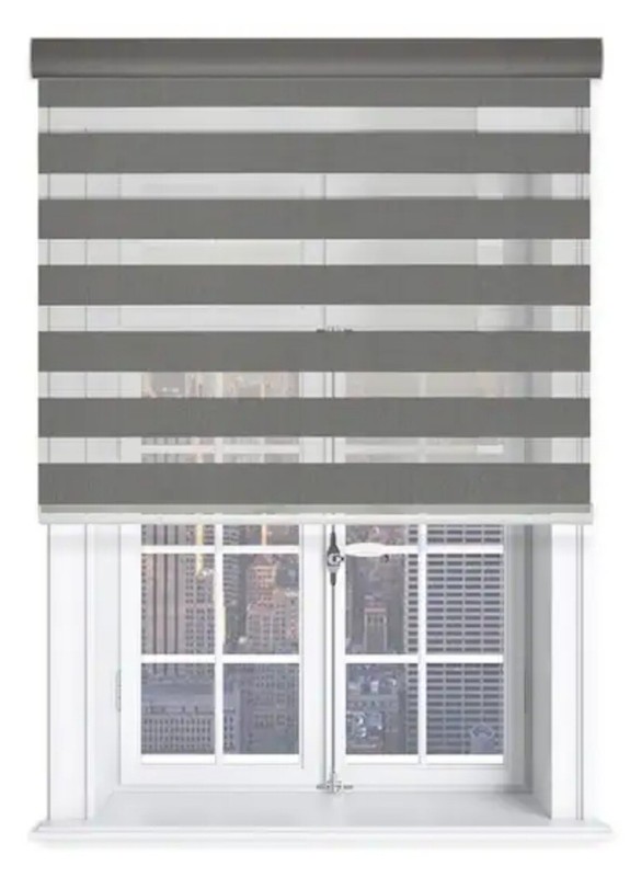 Godear Design Cordless Light Filtering Zebra Roller Shade Gray - 35" W x 72" L gallery