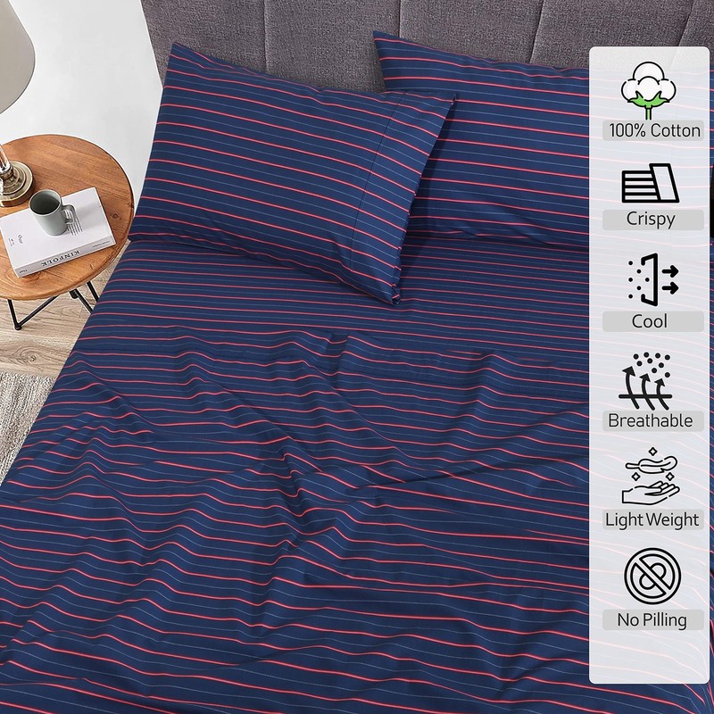 RUVANTI 100% Cotton Sheets Queen Size Set, 4 Pieces, Soft & Breathable Percale W gallery