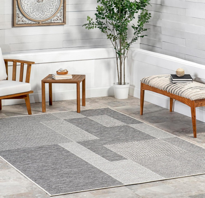 nuLOOM 6'7" x 9'7" Upgraded Performance Outdoor Area Rug, Stain Resistant, Gray gallery