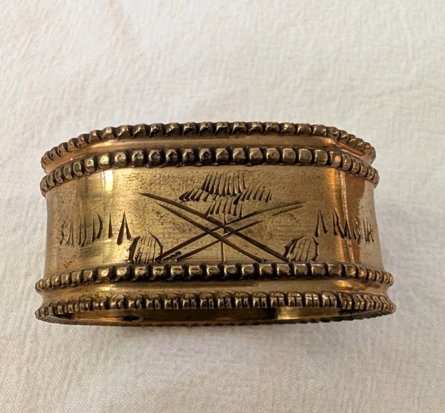 Engraved Saudi Arabia Solid Brass Oval Estate Vintage Napkin Ring