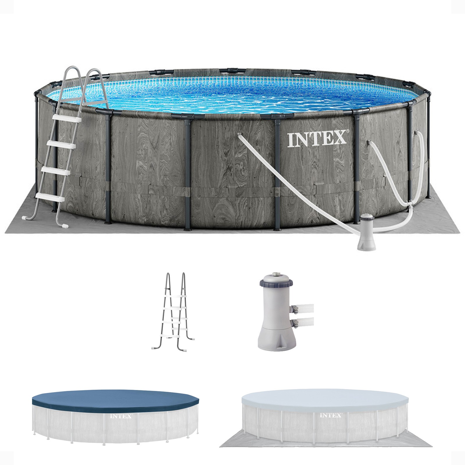 Intex Greywood Prism Frame 15'x48" Round Above Ground Outdoor Swimming Pool Set gallery