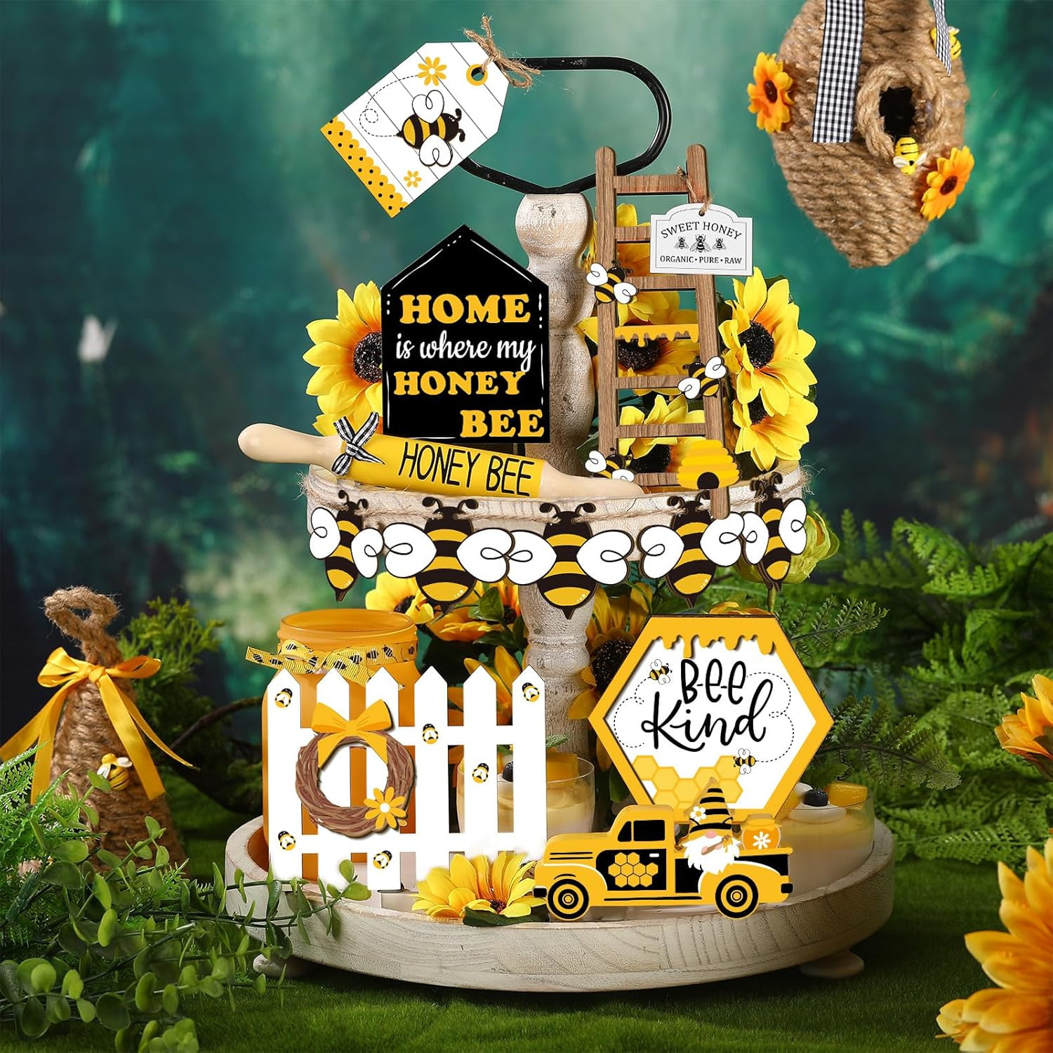 20 Pcs Spring Tiered Tray Decor Set Honey Bee As the Pictures Shown gallery